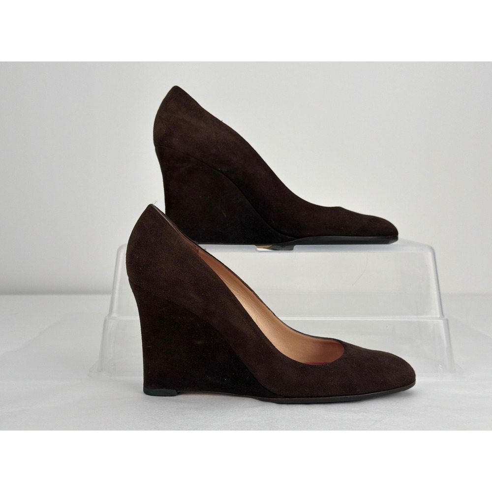 Kate Spade Wedge Pumps Size 8 Brown Suede Italian Leather Professional Classic